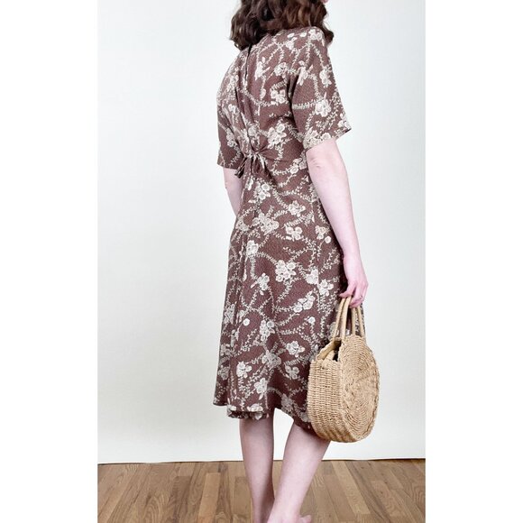 Vintage VS Country Authentic Floral Fit & Flare Button Up Cottagecore Midi Dress - Picture 2 of 5